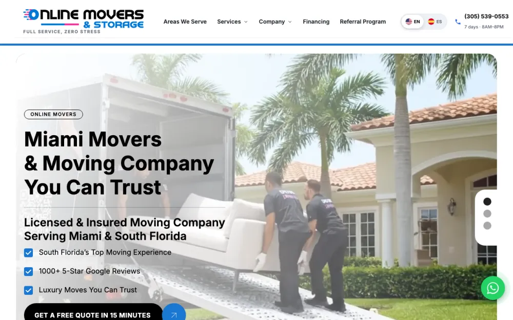 Online Movers & Storage website